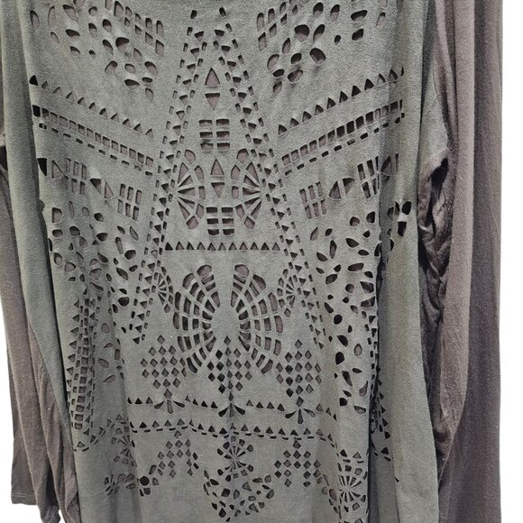 Tribal Women's Olive Green Laser Cut Blouse Size L - Picture 8 of 11